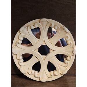 Vintage Round Wall Decor Mirror 8" Ornate Off White Coastal Theme Accent